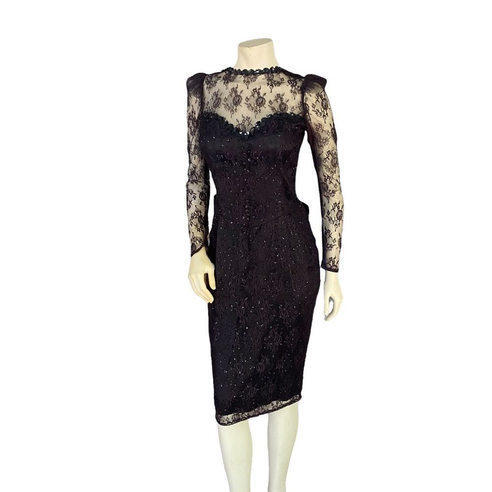 VTG Jessica McClintock Gunne Sax Dress Lace Overlay Puff Sleeve 80s Women's